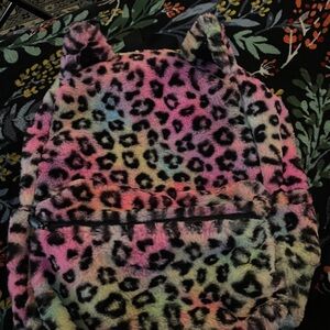 Leopard Print Faux Fur Backpack
